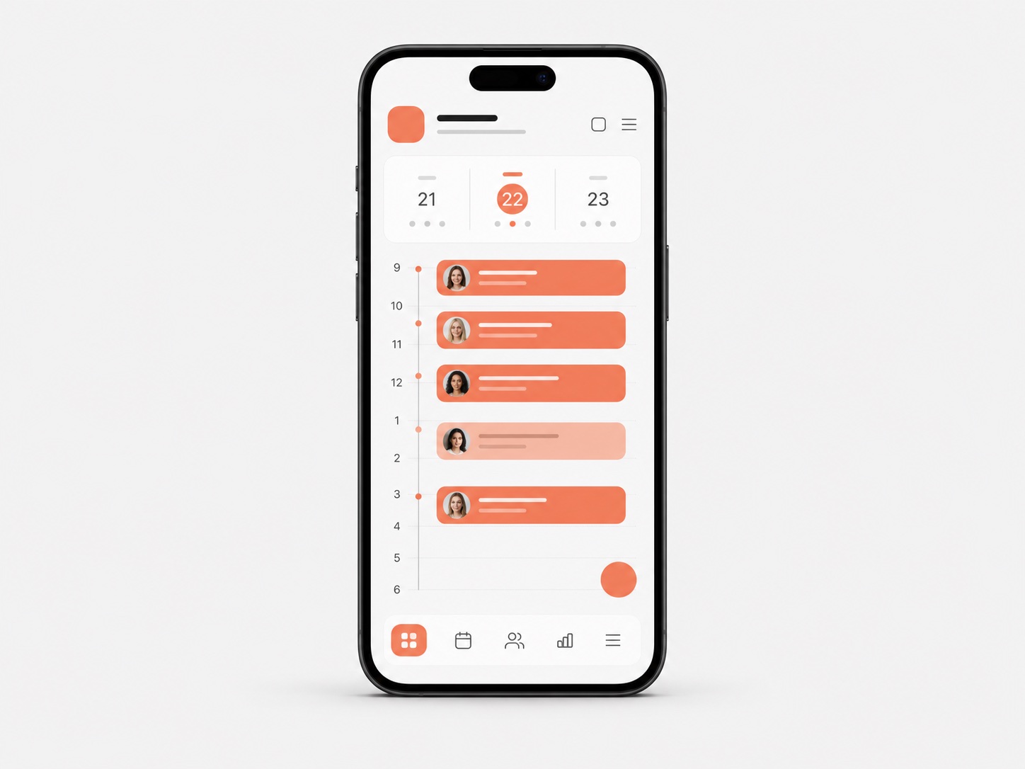 Vue mobile Atelios de l’agenda quotidien avec les horaires et les rendez-vous clients